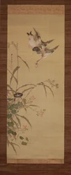 アヒル、花、草、c.1800-22（シルクのインクと色）